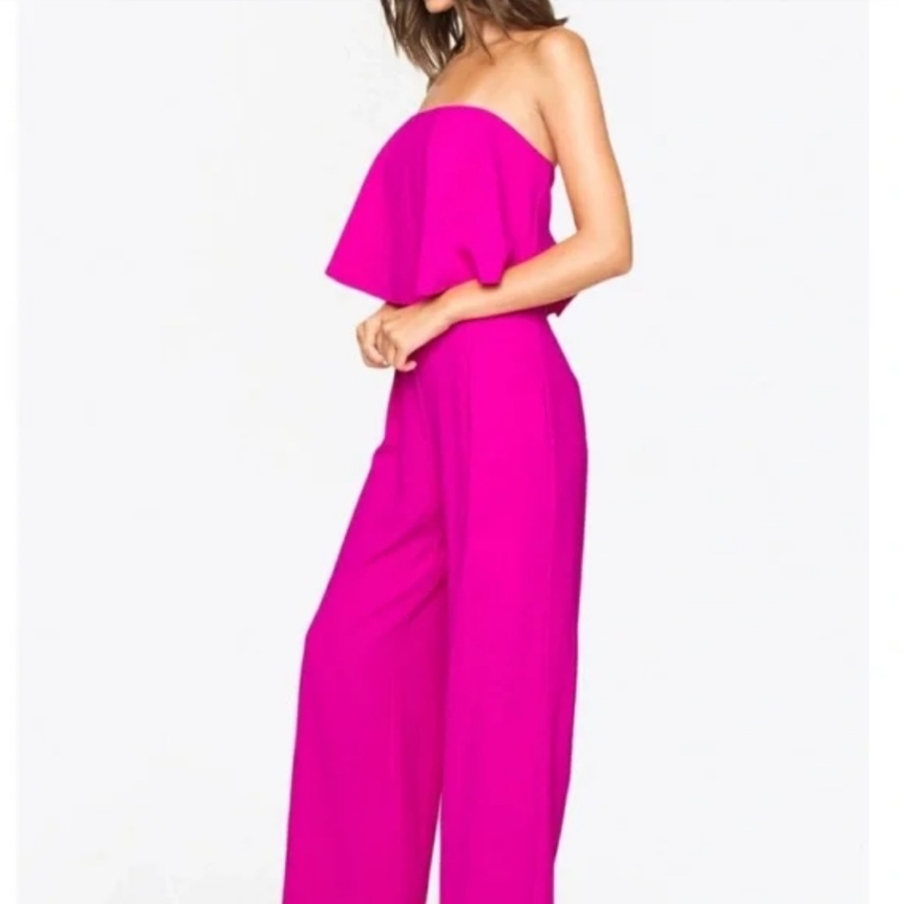 Sugarlips Strapless Wide Leg Pink Jumpsuit